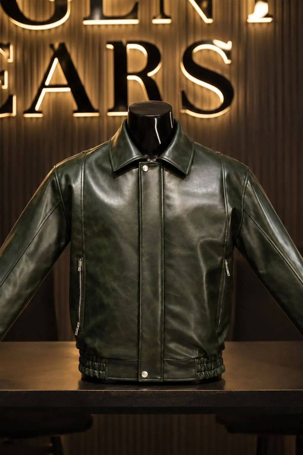 Alligator Green Leather Bomber Jacket