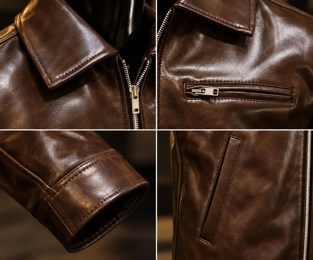 Chocolate Brown Double-Tone Leather Jacket
