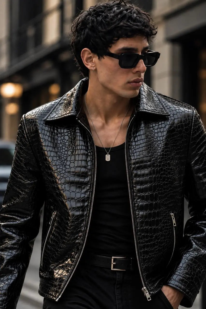 Mafia Black Crocodile Leather Jacket