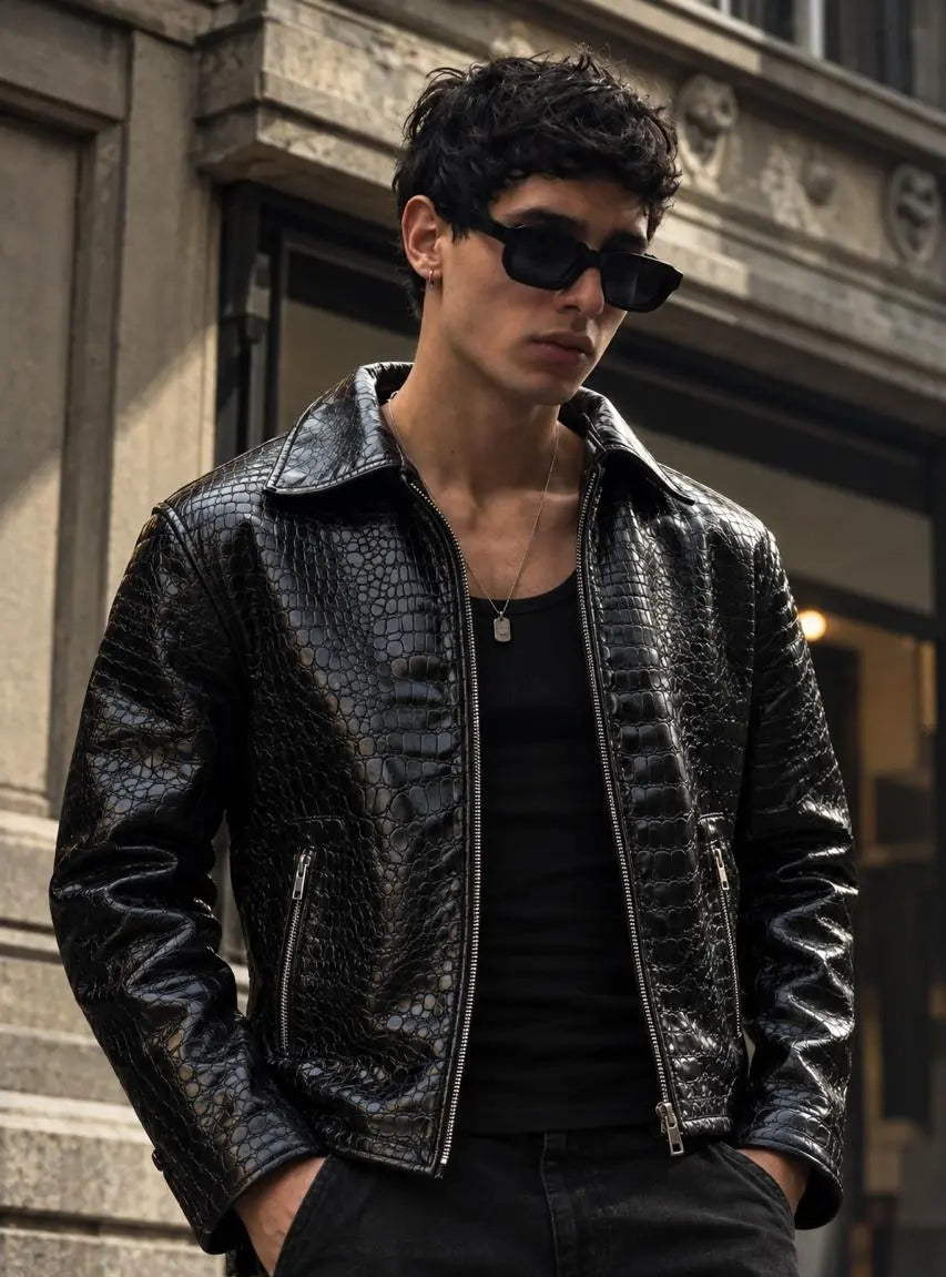 Mafia Black Crocodile Leather Jacket