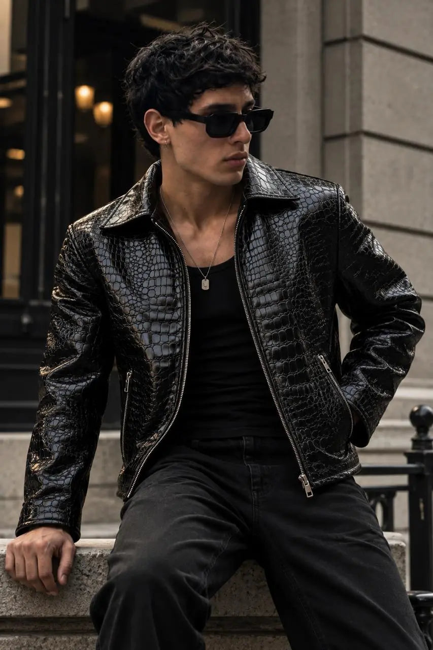Mafia Black Crocodile Leather Jacket