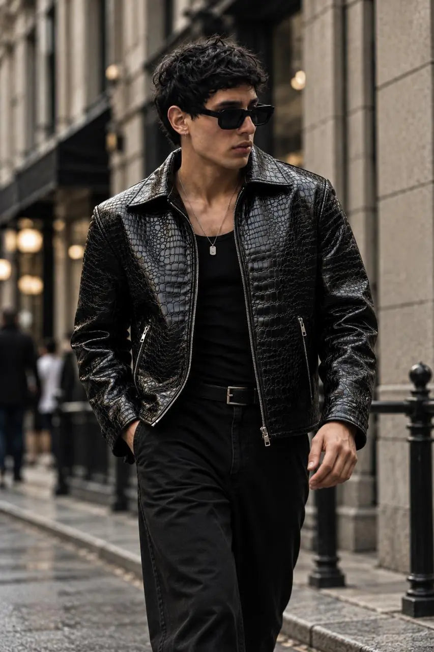 Mafia Black Crocodile Leather Jacket