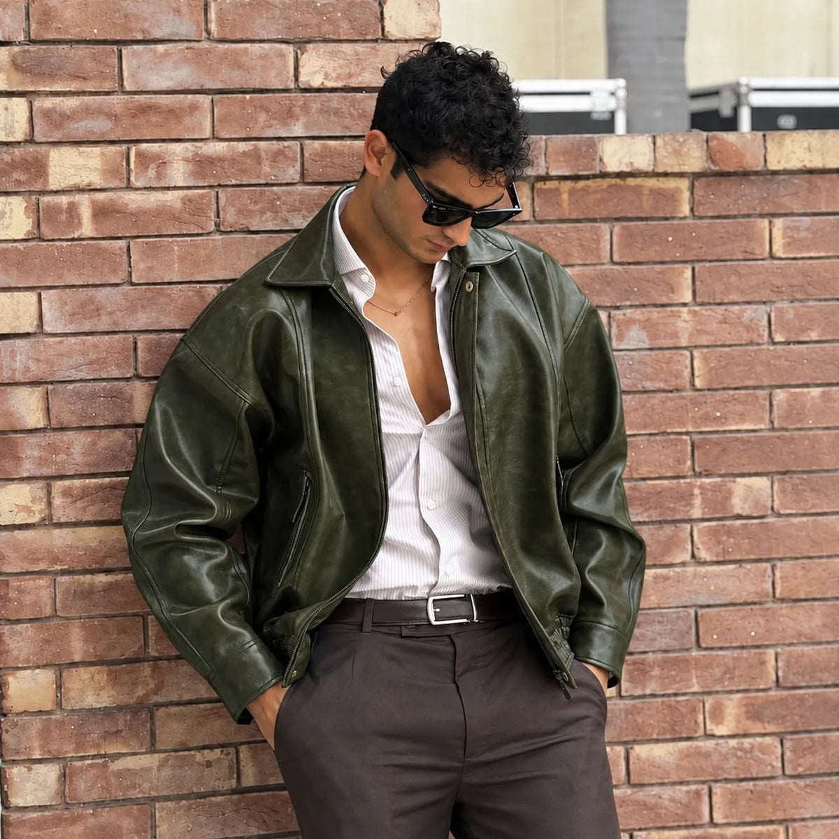 Alligator Green Leather Bomber Jacket