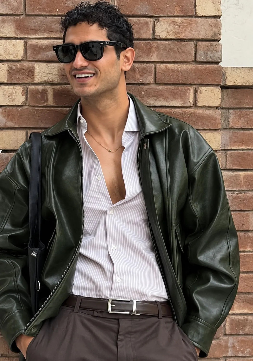 Alligator Green Leather Bomber Jacket