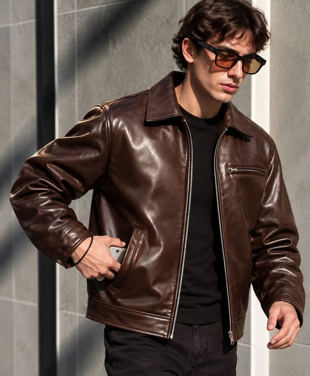 Chocolate Brown Double-Tone Leather Jacket