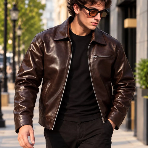 Chocolate Brown Double-Tone Leather Jacket